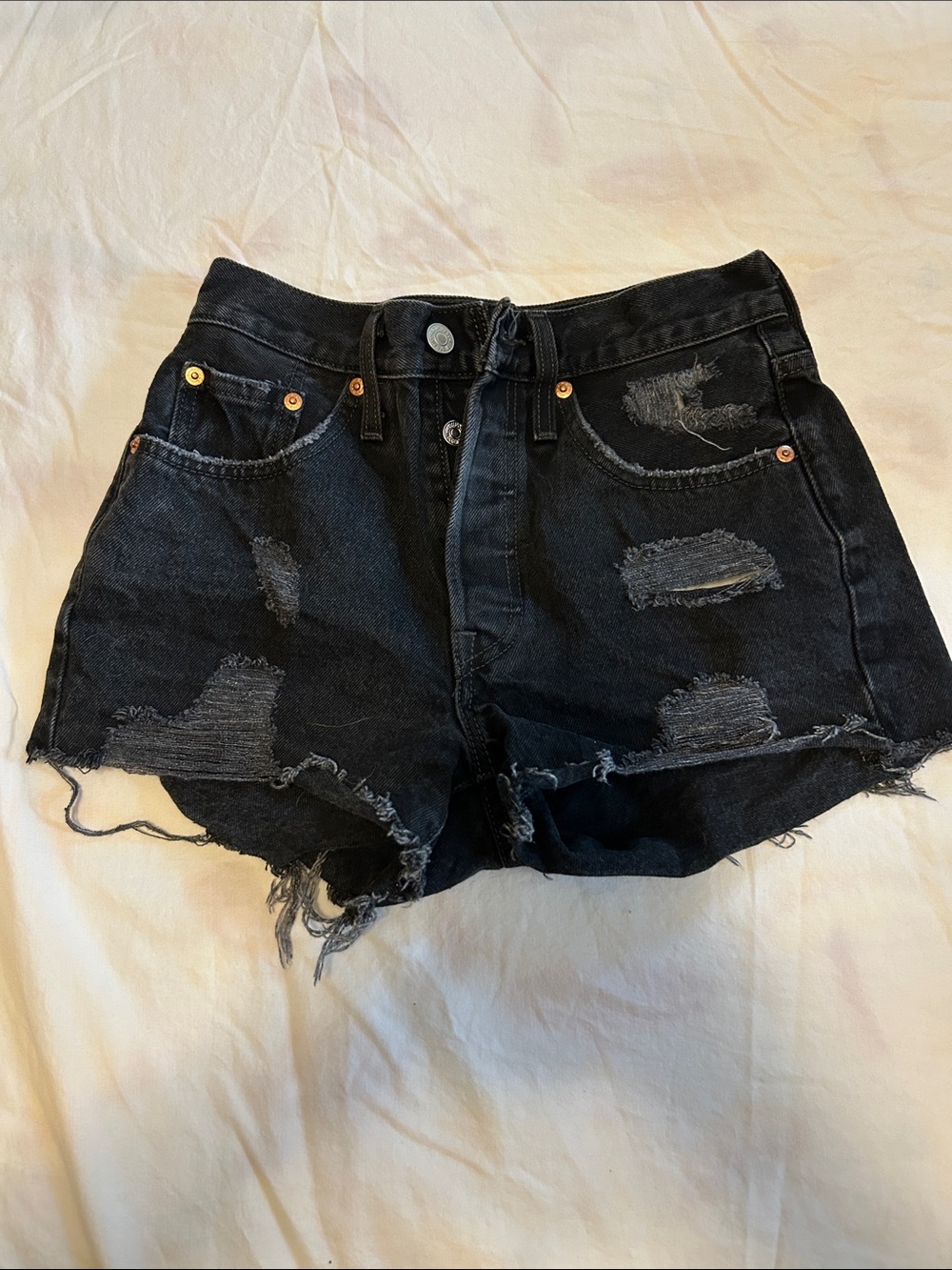 Levi's Black Distressed Cutoff Denim Shorts